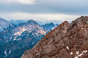 Panoramic view from Karwendel summit to the Tyrolean Alps.