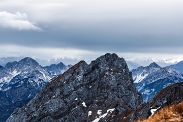 Panoramic view from Karwendel summit to the Tyrolean Alps.