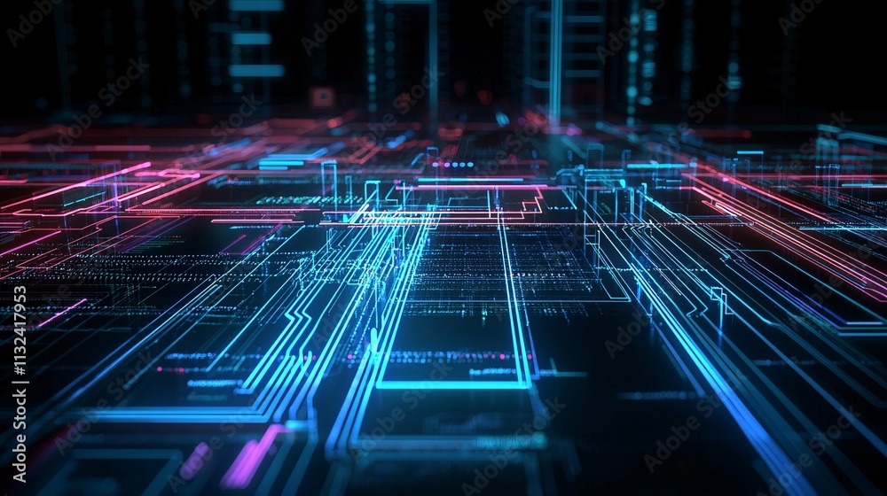 Poster a vibrant digital solutions interface showing multiple interconnected applications