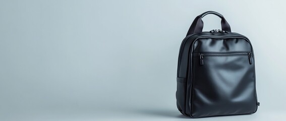 Naklejka premium Sleek black backpack on a minimalist background.