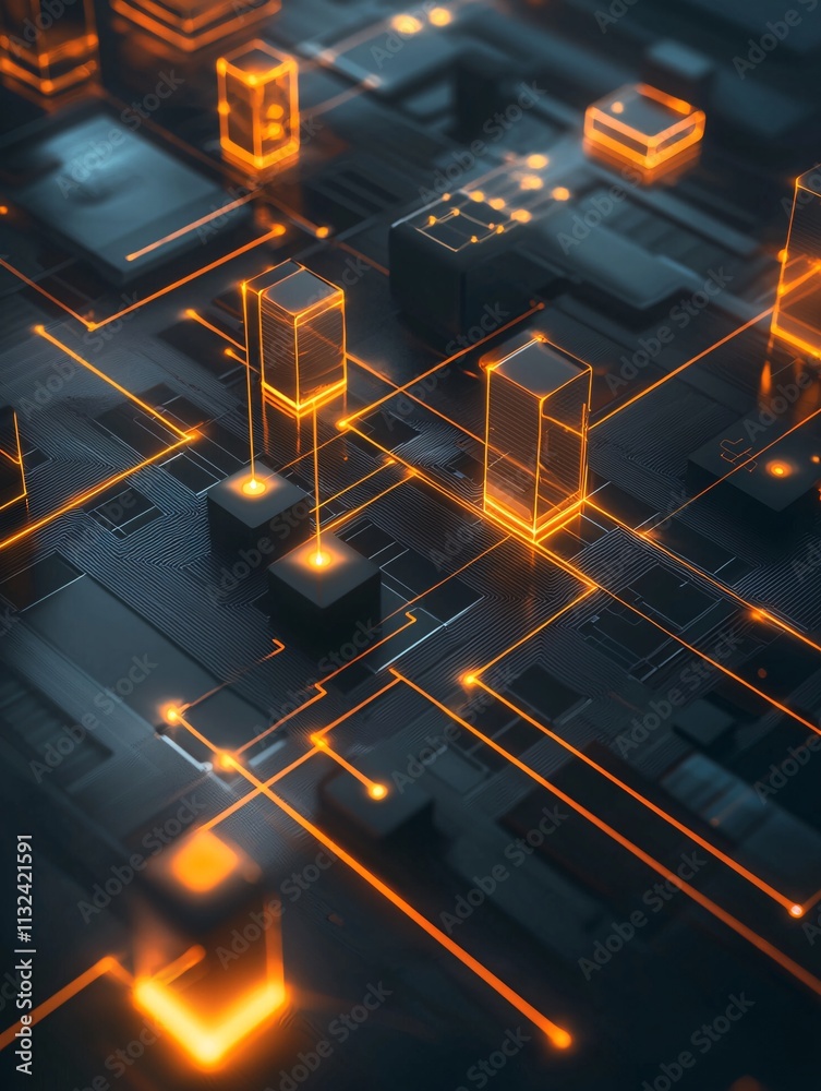 Poster ai-driven data processing visualized with a glowing neural network in a dark environment