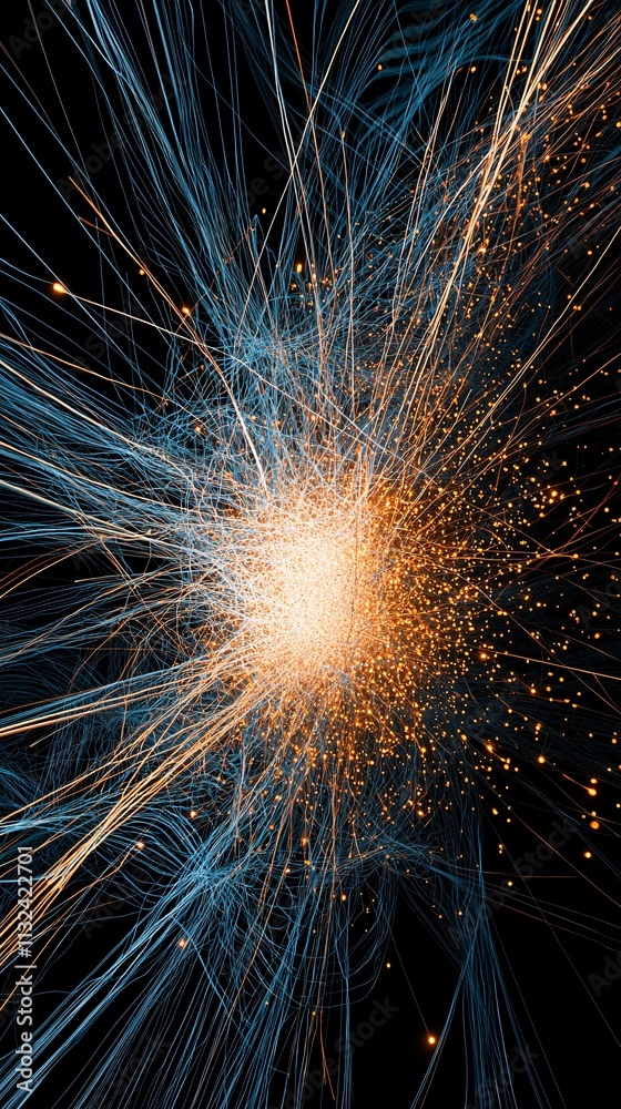 Poster dynamic lines converging to form an abstract digital hub, symbolizing transformation and connectivit
