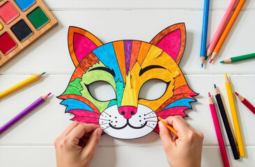 Creative children crafting colorful animal masks for a joyful celebration during the festival of fun