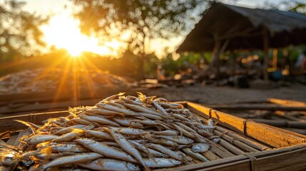 Obraz premium A vibrant image of traditional fish drying techniques in Vung Tau,
