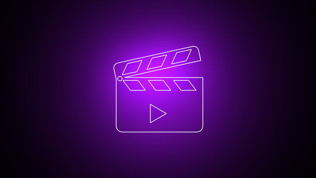 recommend clip art: neon and glowing clapperboard icon. Movie Clapper colorful Sign.