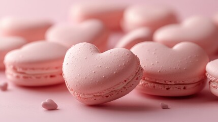 Obraz premium Sweet french heart-shaped macarons on the pink background