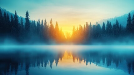 Fototapeta premium A beautiful forest with a lake in the background