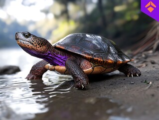 Obraz premium Colorful turtle near water.