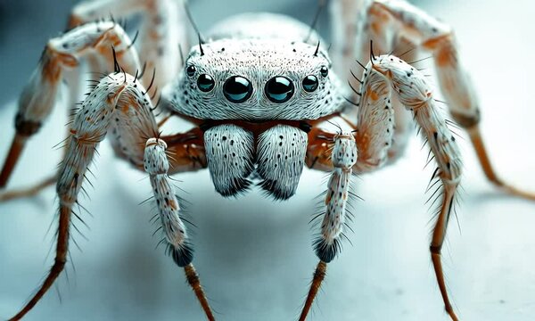 Magnificent Close-Up of a White Jumping Spider
