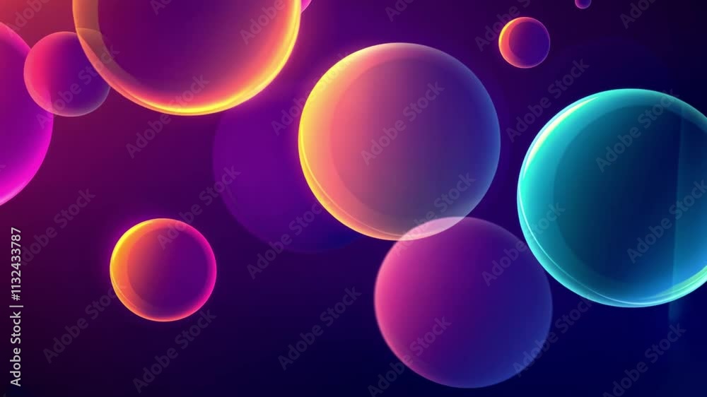 Wall mural abstract colorful orbs floating against a dark background in vibrant motion.