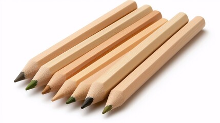 Natural Colored Pencils Set Displayed in a Line on a White Background, Perfect for Art Projects, Drawing, and Creative Activities