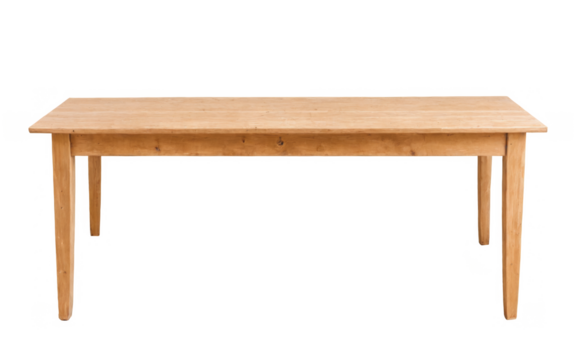 Wooden table rectangular top four legs appears to dining isolated