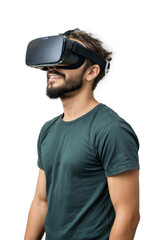 Young man wearing virtual reality VR headset He a 20-something indian
