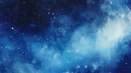 Vibrant blue watercolor space background illustration painting featuring nebulas, stars, and abstract cosmic design