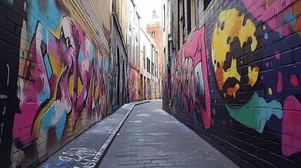 Fototapeta premium Vibrant Graffiti Alleyway: A Colorful Urban Canvas