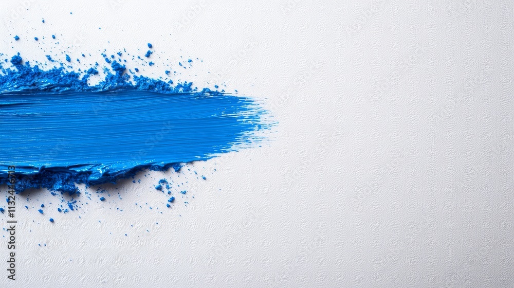 Fototapete frontal close-up of a cobalt blue paint stroke on a clean white canvas showcases artistic creativity