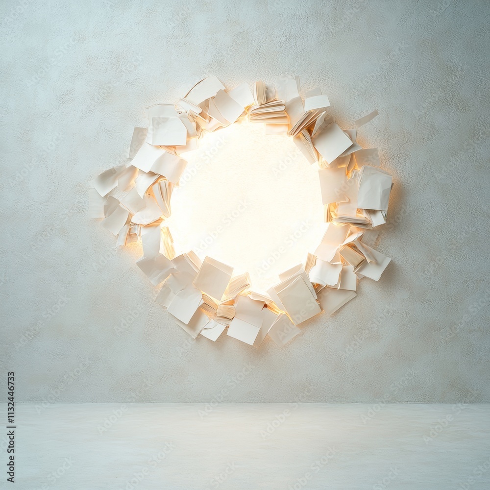 Poster surreal book circle glowing in a minimalist space