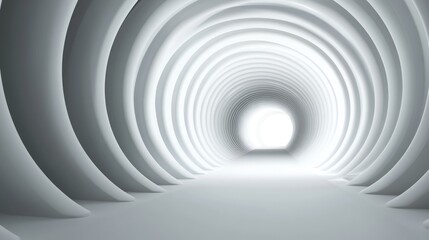 Obraz premium Monochromatic infinity tunnel with concentric circles, reflective textures, dramatic shadows, 3D render 