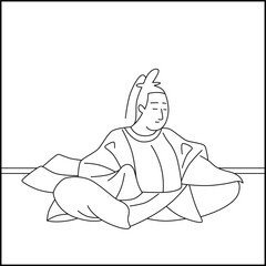Obraz premium 線画正方形百人一首 謙徳公