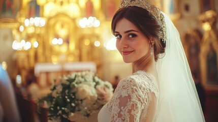 Naklejka premium Beautiful Bride in a Church Ceremony