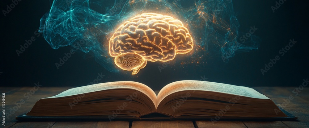 Aufkleber An open book with a glowing brain above, symbolizing knowledge and intellect.