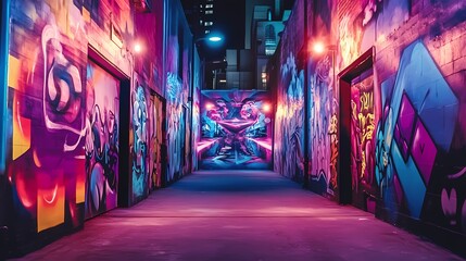 Neon Graffiti Alley: A Vibrant Night Scene