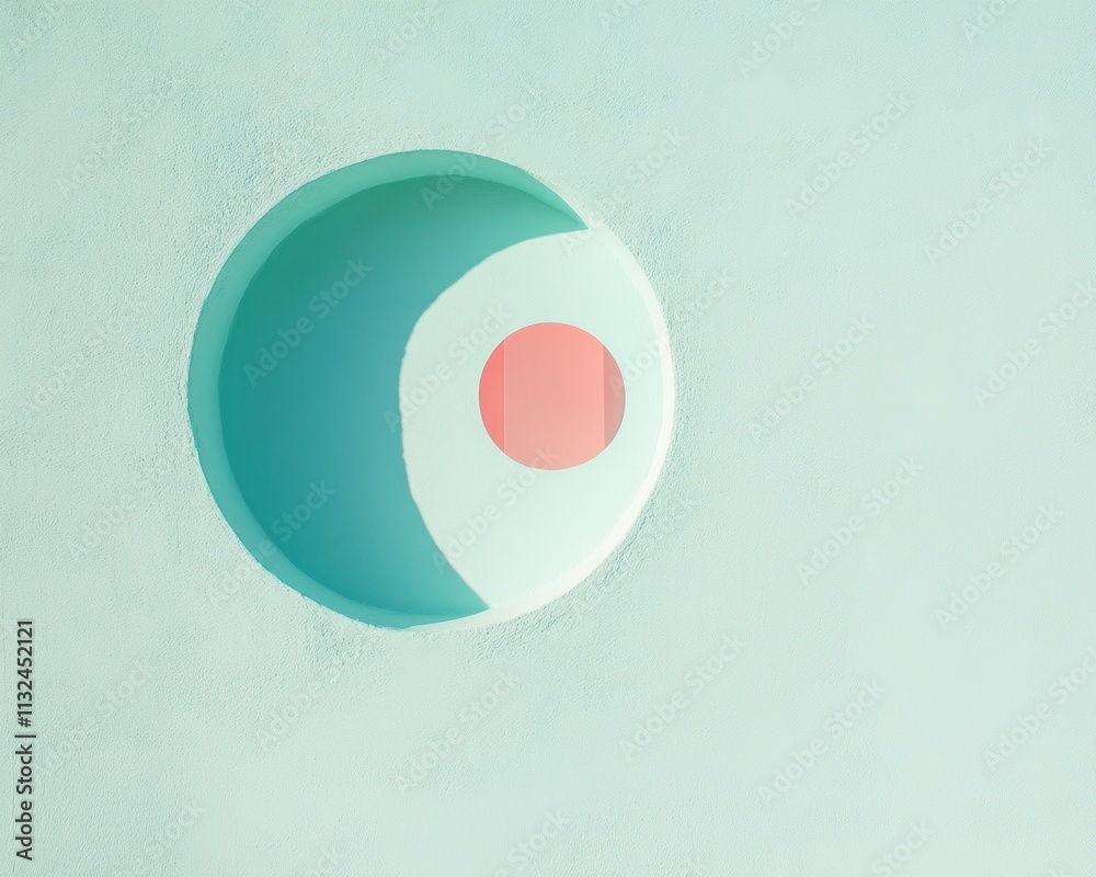 Aufkleber subtle pastel shadows on minimalistic wall with circular window highlights gentle reflection