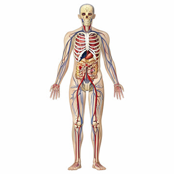 human anatomy diagram showing skeletal, circulatory systems clip art preview