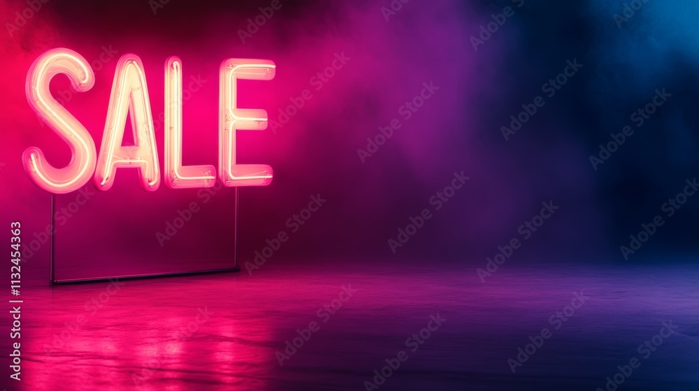 Aufkleber bright neon letters spelling sale are showcased against a smooth gradient backdrop, creating a conte