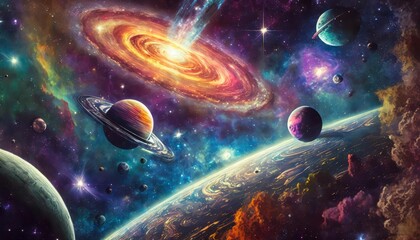 Stellar Odyssey A Psychedelic Voyage Through Space Experience a mesmerizing journey through vibrant cosmic landscapes, transcending the boundaries of reality and imagination in this stunning visual 