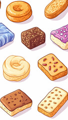 Assortment of delicious sweet treats, pastries, and biscuits.