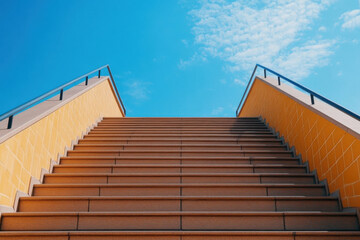 Staircase leading to bright blue sky, creating sense of elevation and hope