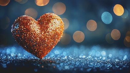 Obraz premium Sparkly Heart Decor on Blue Background Romantic, Shiny, Love, Celebration, Heart-shaped Object for Valentine's Day, Weddings, Home Decor, and Gifts Stunning Photography for Marketing