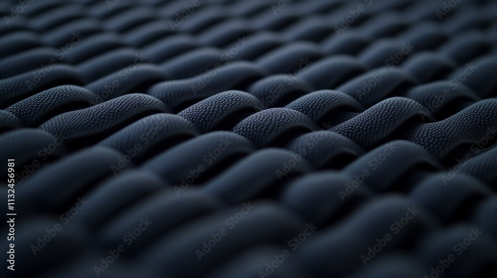Poster close-up view of a section of black leather featuring a textured, smooth surface. light reflections 