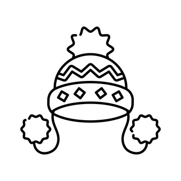 black outline winter hat with pom poms clip art preview