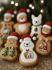 Adorable Christmas gingerbread cookies with festive designs.