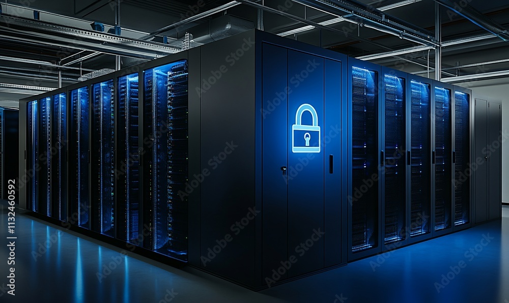 Aufkleber Server room with secure storage and illuminated lock symbol.