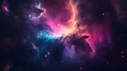 Vibrant nebula colors illuminate a captivating cosmic spectacle against the deep space background featuring stunning interstellar gas clouds and celestial beauty
