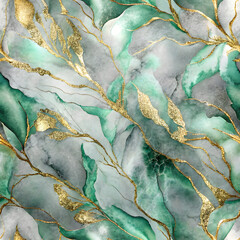 Naklejka premium Seamless Gray and Green Gradient Marble with Gold Foil Leaves. Seamless Gray and Green Gradient Marble with Gold Leaf Accents
