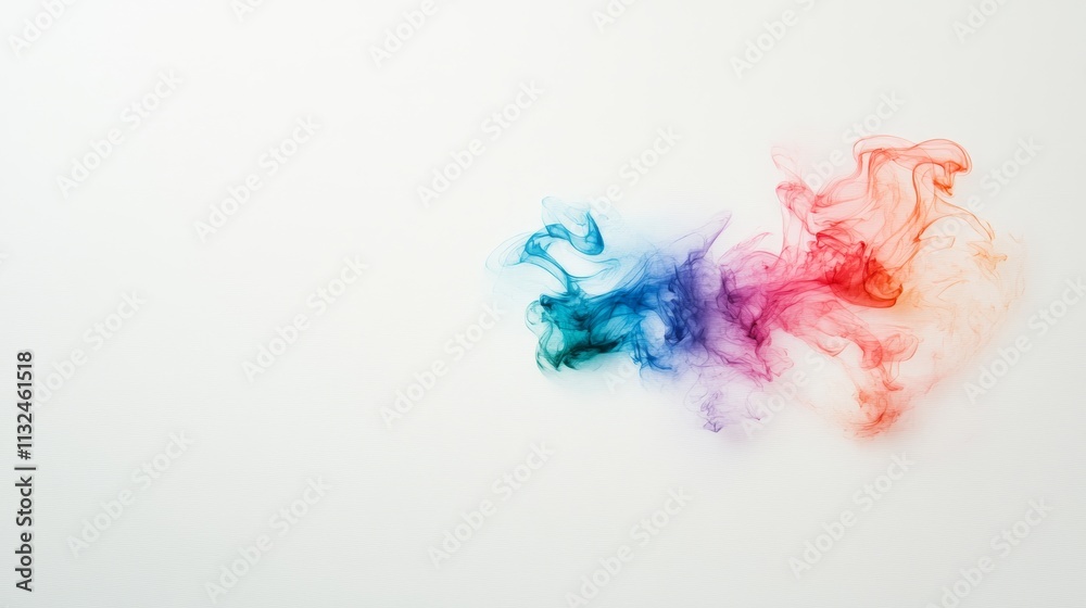 Poster A vibrant paint splash forms a swirling abstract pattern on a white surface, showcasing fluid movement and artistic energy with ample copy space on the left