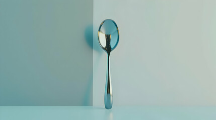 3D Render of a Metal Spoon Minimalist Background