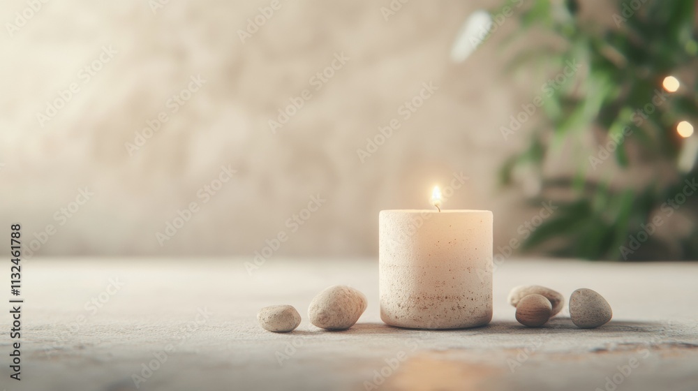 Poster serene candlelit scene with natural elements and subtle heritage vibes