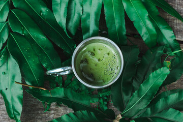Matcha Tea and Green Leaves
