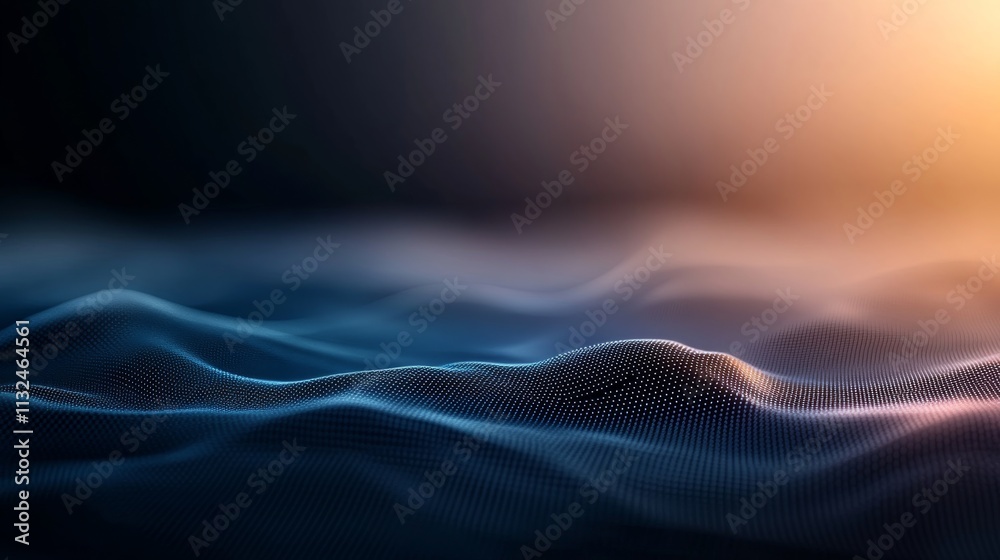 Aufkleber Flowing blue and white neon lines create a captivating abstract background, converging towards a central point with a grid pattern hinting at modern data concepts