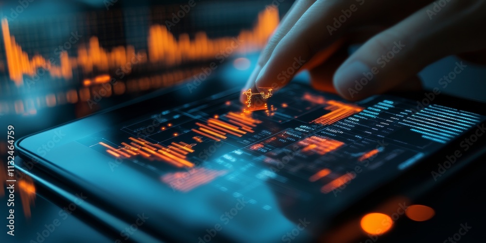 Aufkleber High-Tech Blockchain Ledger on Tablet Displaying Real-Time Cryptocurrency Transactions