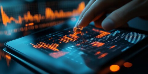 High-Tech Blockchain Ledger on Tablet Displaying Real-Time Cryptocurrency Transactions