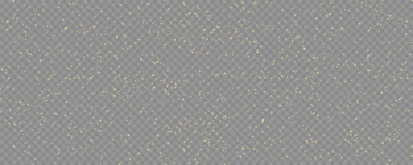 Golden sequins glow with many lights. Glittering dust. Luxurious background of golden particles. Festive sparkling gold dust png. Holiday powder dust for cards, invitations, banners, advertising. © Максим Славов