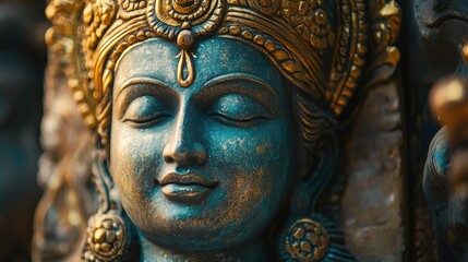 Obraz premium Vishnu is the god of Preservation, the great maintainer who often appears in various incarnations avatara to provide salvation for humanity Some of his best-known avatars who are tremendously pop. AI.