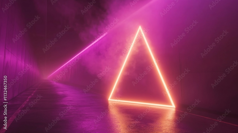 Poster a glowing neon triangle illuminates a striking tunnel filled with converging lights, creating depth 