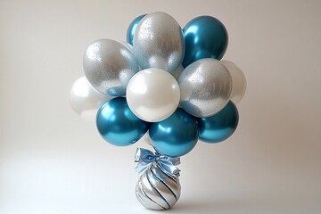 Fototapeta premium Light background, white, blue and gray balloons. Festive mood.
